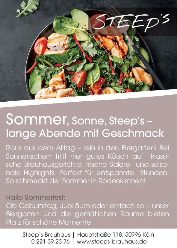 Steep's Brauhaus Rodenkirchen – Biergarten Hauptstraße Kölner Süden Sommer