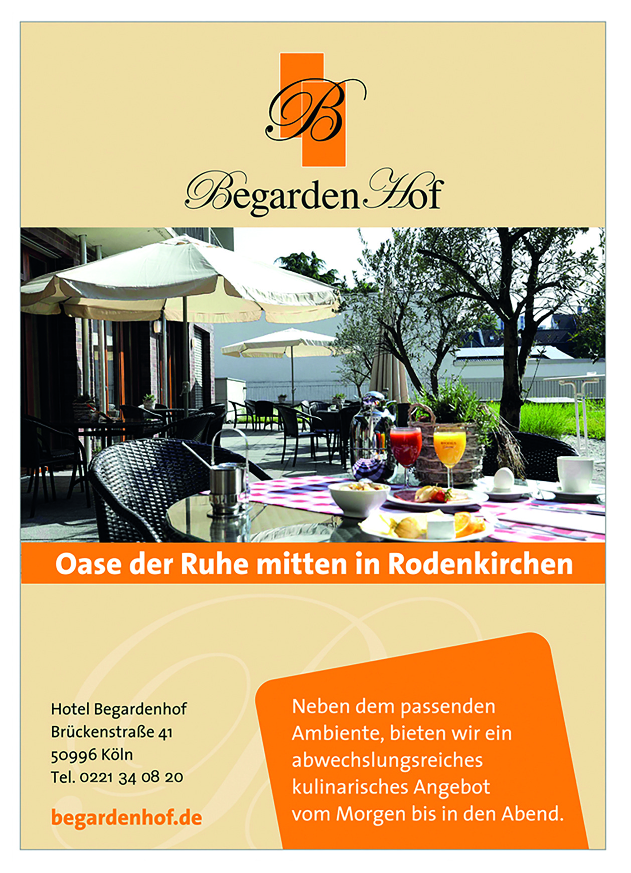 Hotel Begardenhof Rodenkirchen – Terrasse und Außenbereich im Kölner Süden