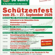 Plakat zum Schützenfest der Schützengesellschaft „Adler“ 1930 vom 25. bis 27. September 2026 im Schützenheim Zollstock, mit Vorfeier am 20. September
