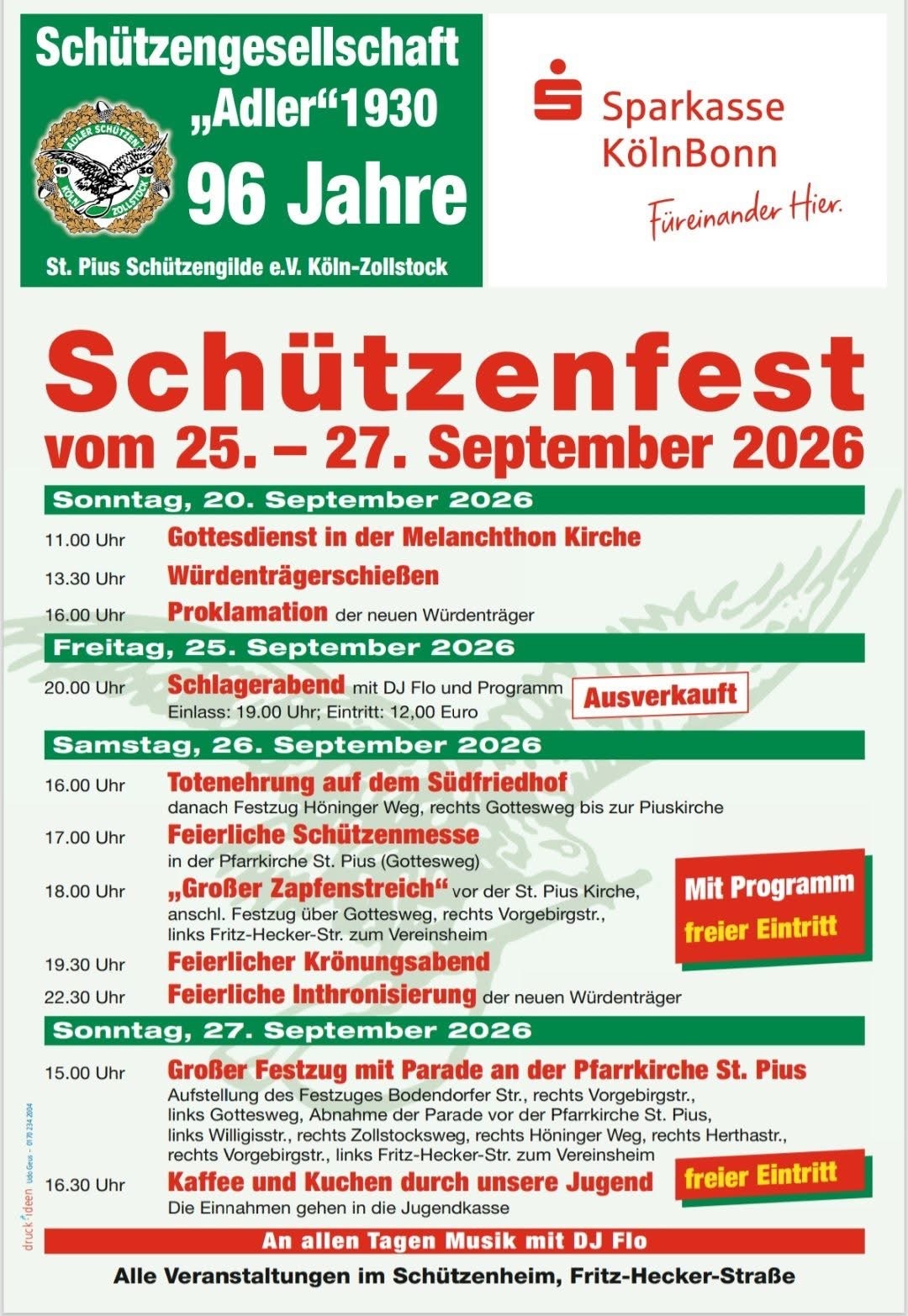Plakat zum Schützenfest der Schützengesellschaft Adler 1930