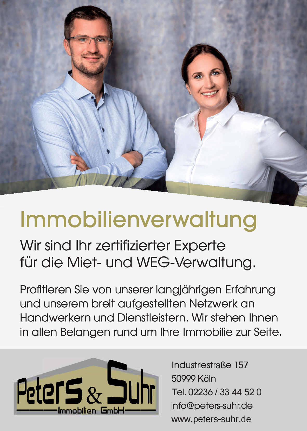 Team der Peters & Suhr Immobilien GmbH an der Industriestraße in Köln-Rodenkirchen