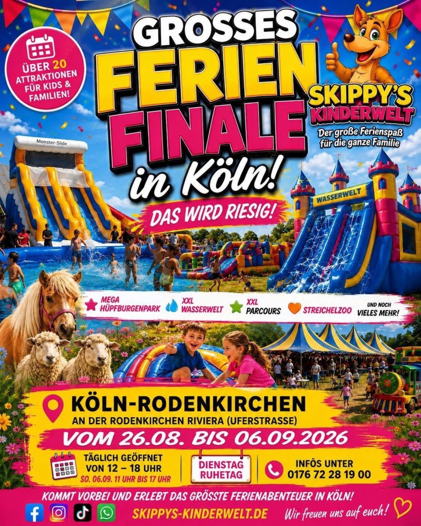 Plakat Skippys Kinderwelt Ferien-Finale an der Rodenkirchener Riviera