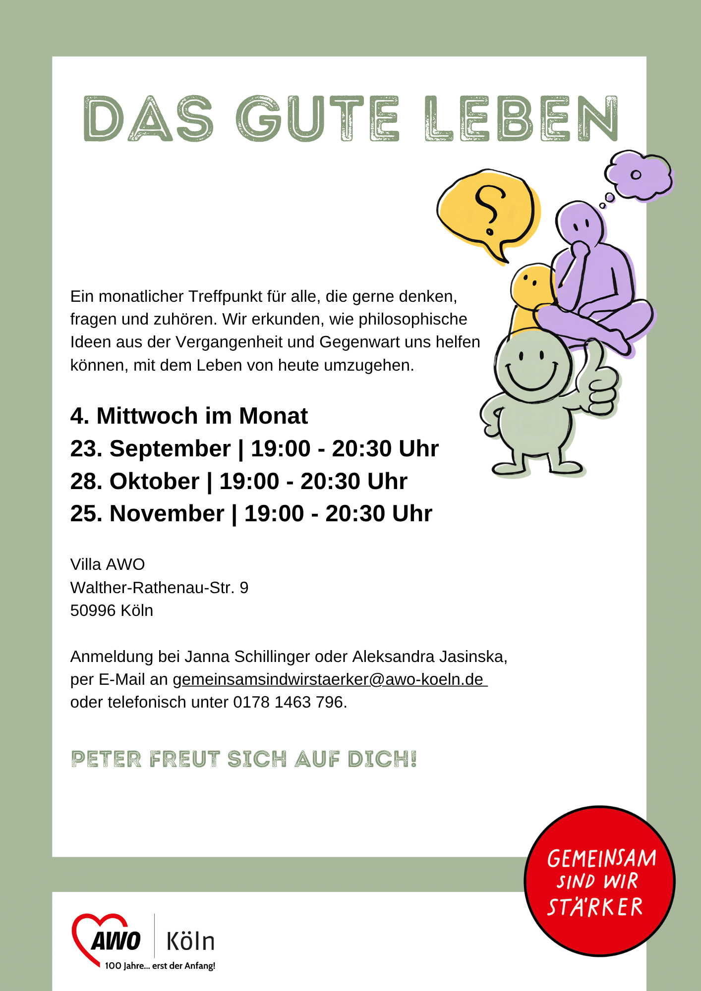 Plakat Das Gute Leben: philosophischer Treffpunkt in der Villa AWO in Rodenkirchen