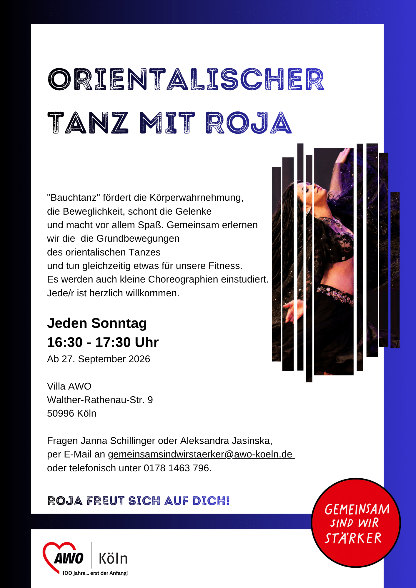 Plakat Orientalischer Tanz mit Roja mit Tänzerin in der Villa AWO in Rodenkirchen