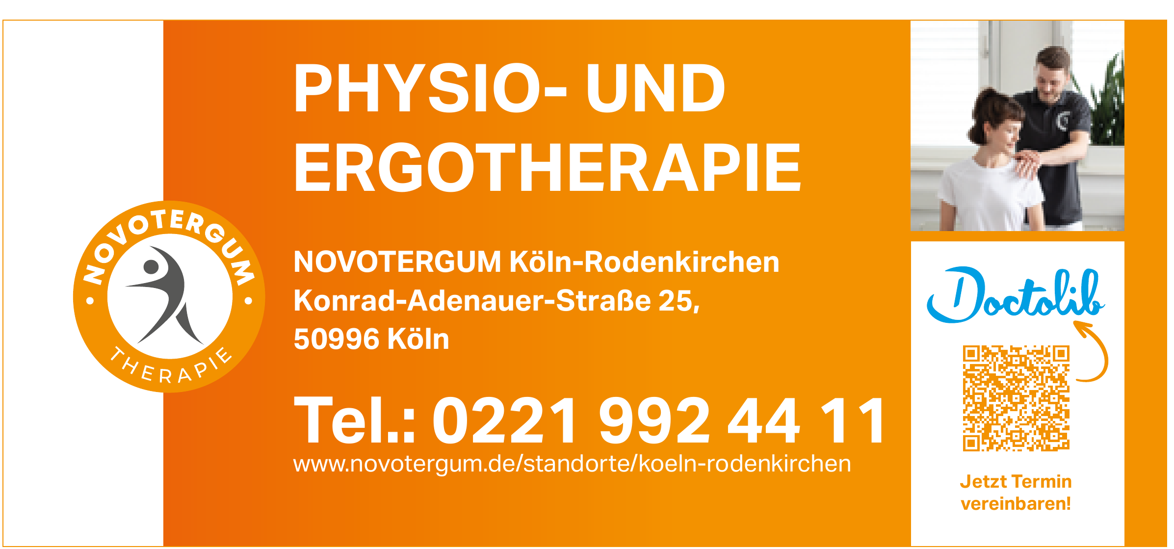 NOVOTERGUM Köln-Rodenkirchen – Anzeige für Physio- und Ergotherapie