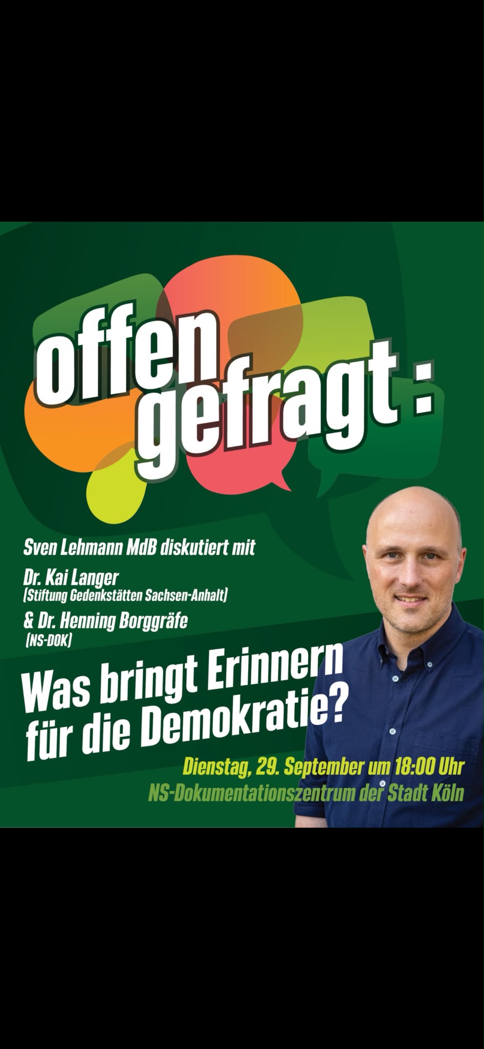 Plakat der Diskussion Offen gefragt: Was bringt Erinnern für die Demokratie?
