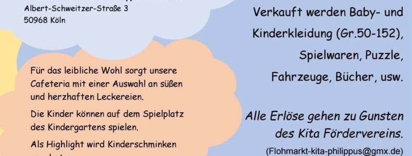 Flyer zum Raderthaler Kinderflohmarkt am 11. Oktober 2026 in der Philippus-Gemeinde in Köln-Raderthal