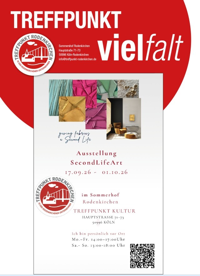 Flyer zur Ausstellung SecondLifeArt vom 17. September bis 1. Oktober 2026 im Sommershof Rodenkirchen