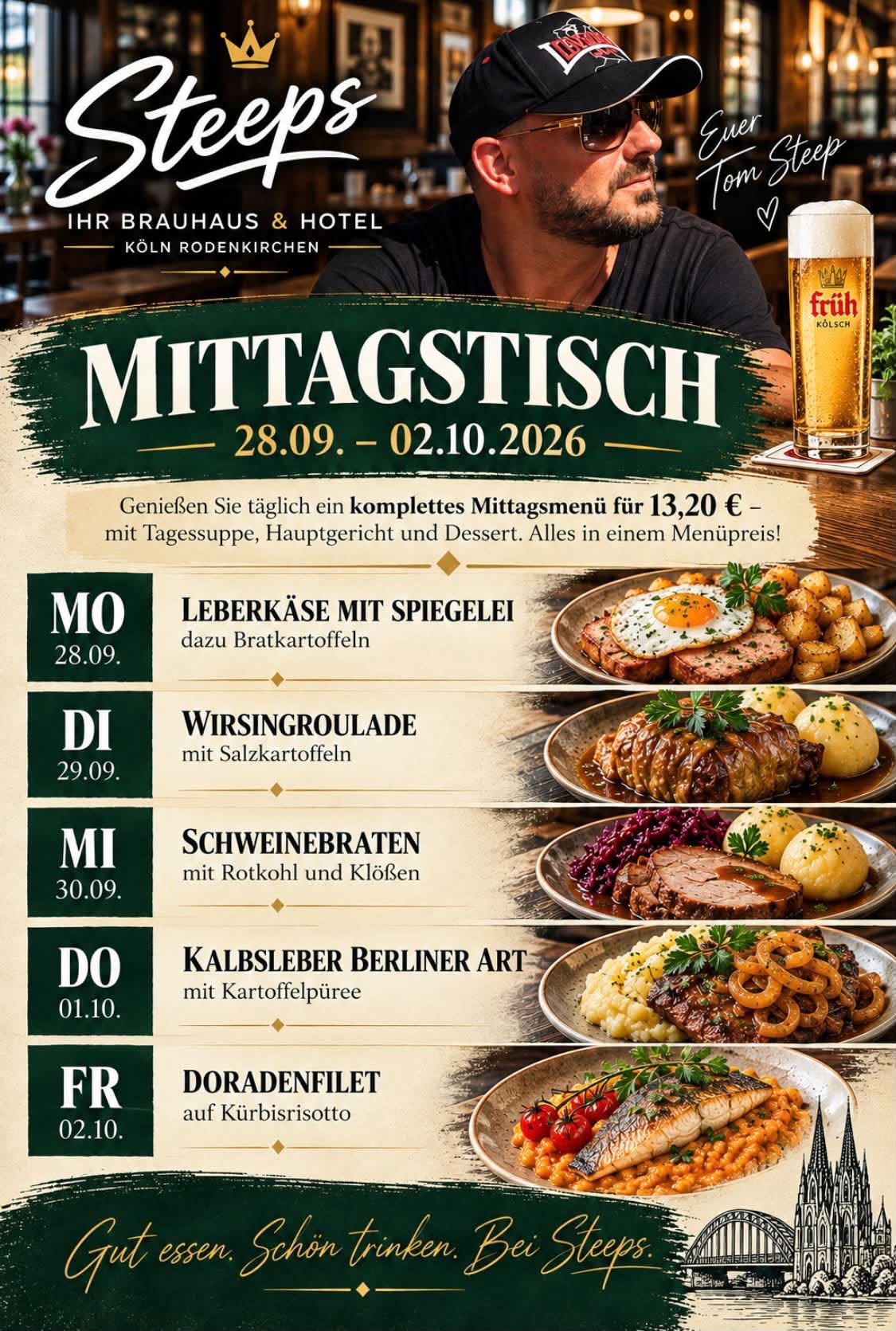 Wochenplan des Mittagstischs bei Steeps vom 28. September bis 2. Oktober 2026