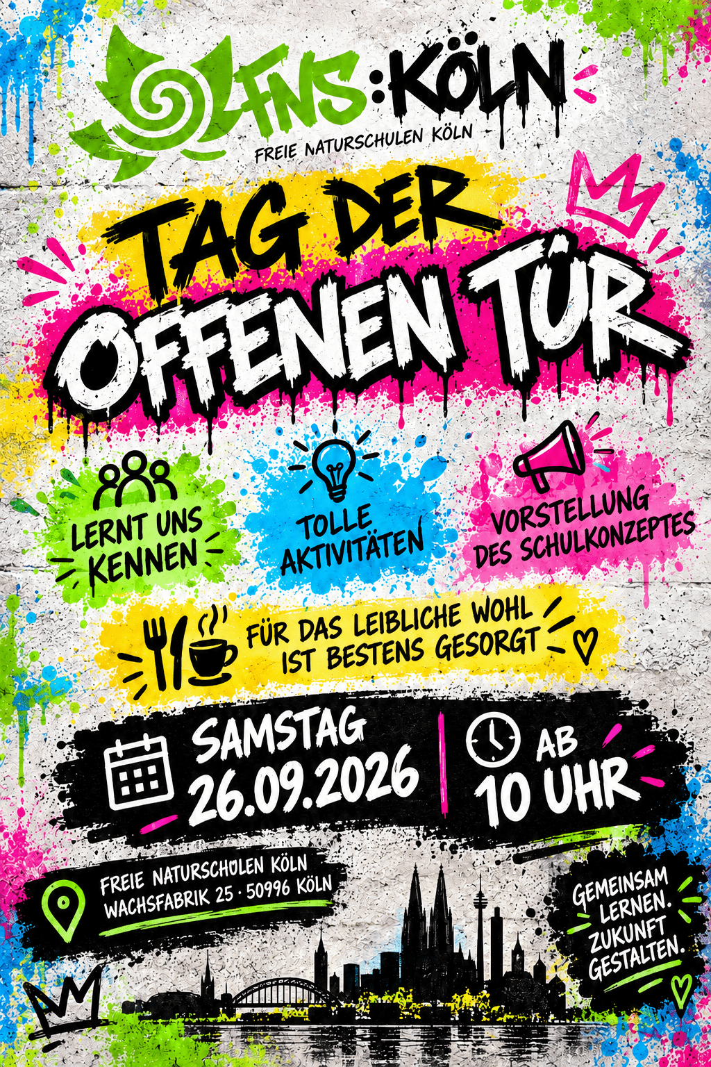 Flyer zum Tag der offenen Tür der Freien Naturschulen Köln am 26. September 2026