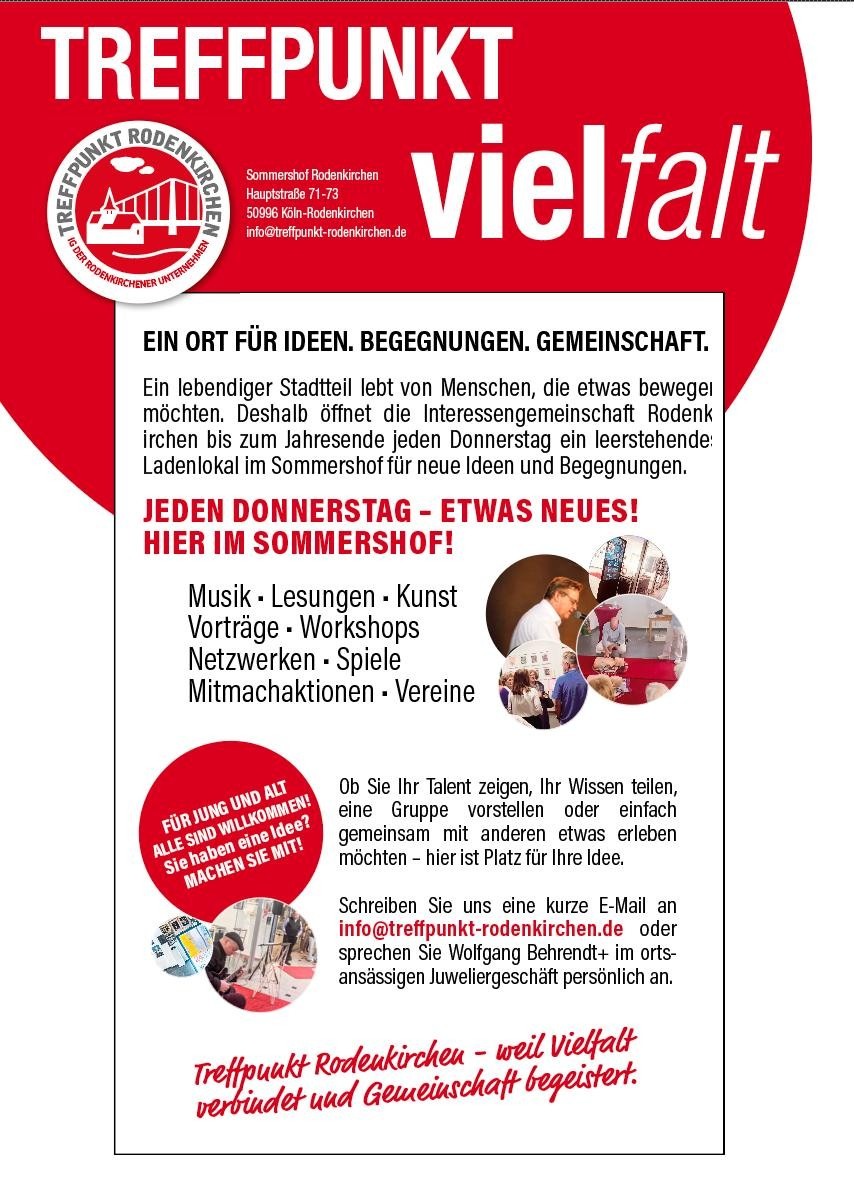 Flyer Treffpunkt Vielfalt im Sommershof Rodenkirchen, Hauptstraße 71-73