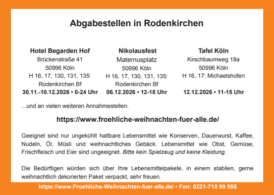 Sammelstellen und Packhinweise zur Weihnachtspäckchenaktion 2026 in Rodenkirchen