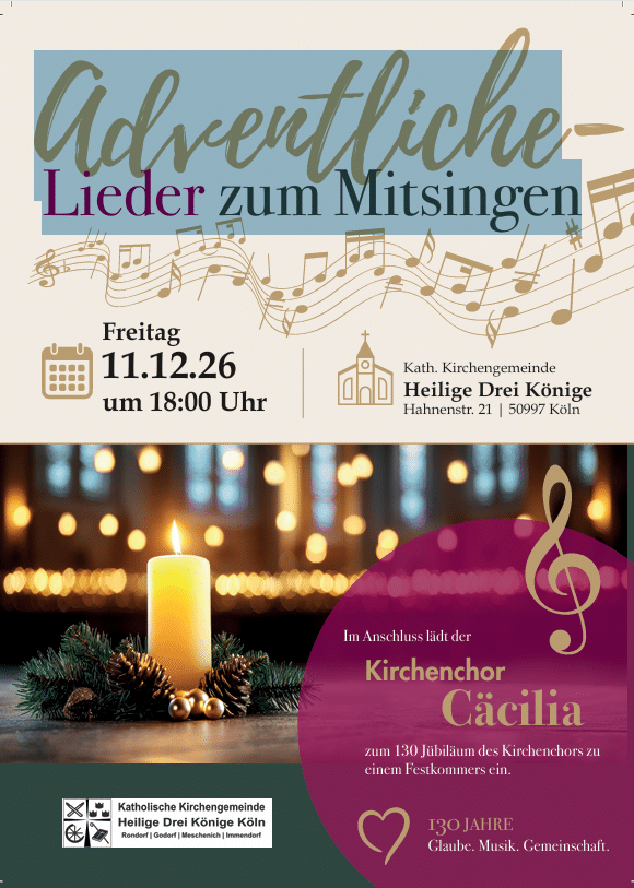 Plakat zum Adventssingen des Kirchenchors Cäcilia am 11. Dezember 2026 in Heilige Drei Könige in Rondorf