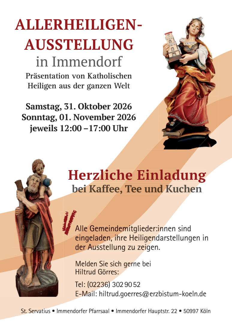 Plakat zur Allerheiligenausstellung in Immendorf am 31. Oktober und 1. November 2026 mit Heiligendarstellungen