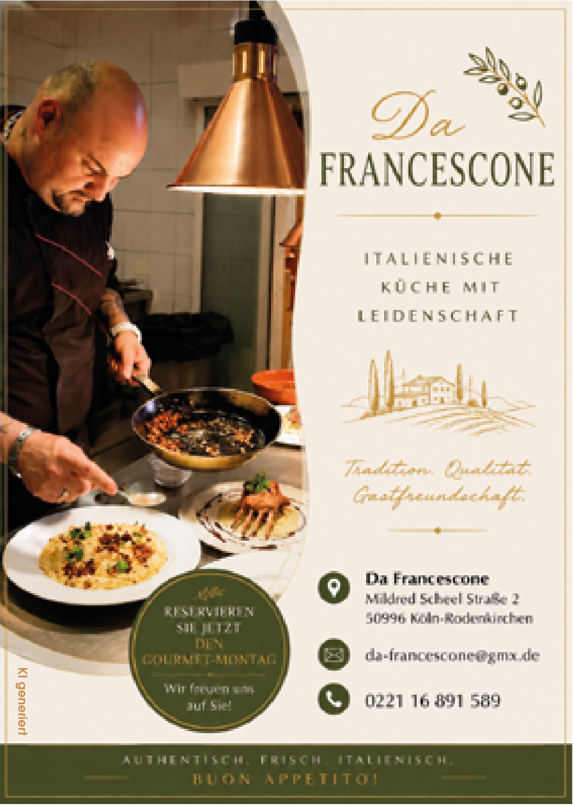 Anzeige Da Francescone, Koch beim Anrichten in Köln-Rodenkirchen