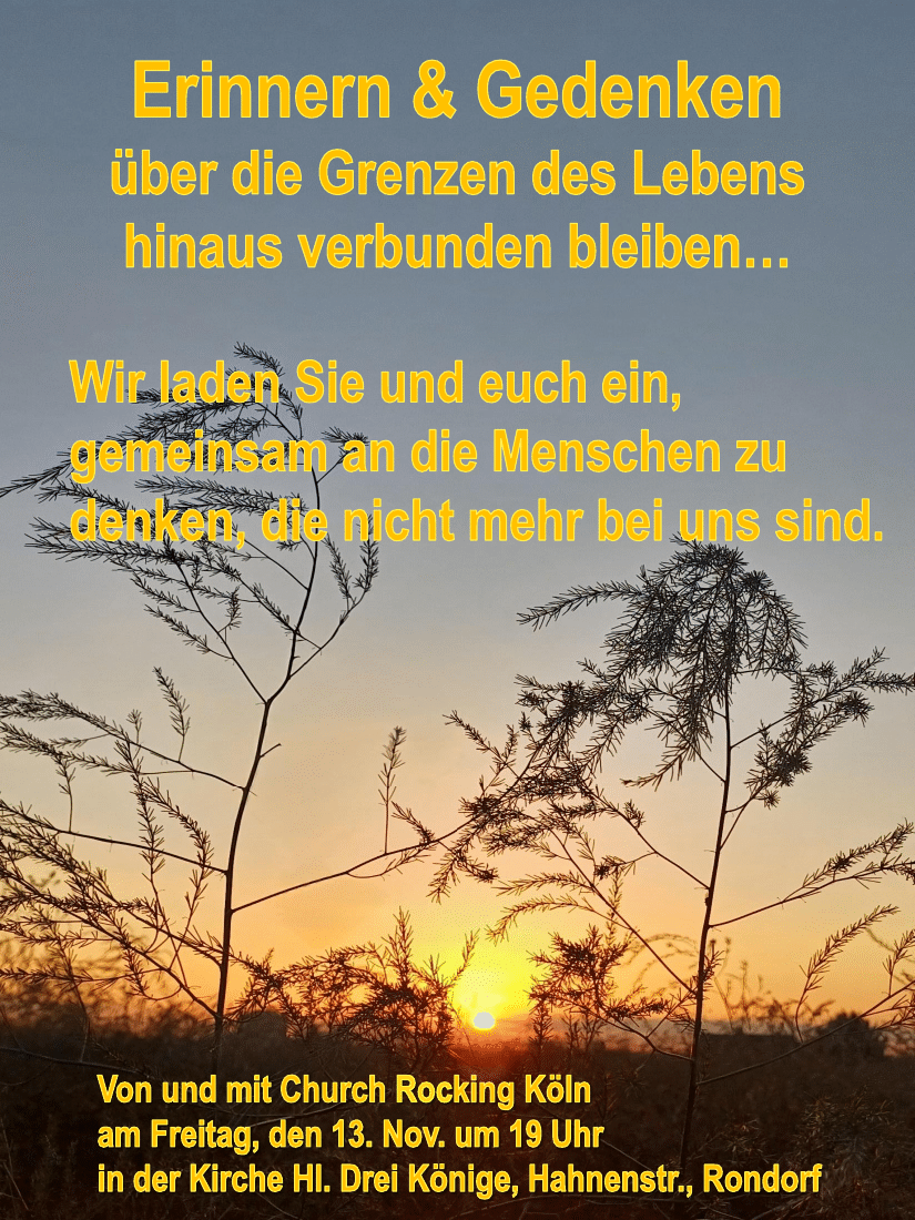 Einladung zu Erinnern und Gedenken mit Church Rocking am 13. November 2026 in der Kirche Heilige Drei Könige in Rondorf