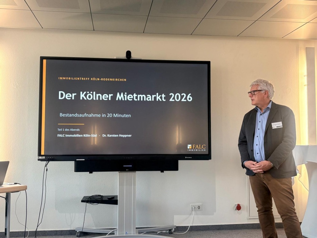 Dr. Karsten Heppner präsentiert den Kölner Mietmarkt 2026 beim FALC Immobilientreff Rodenkirchen