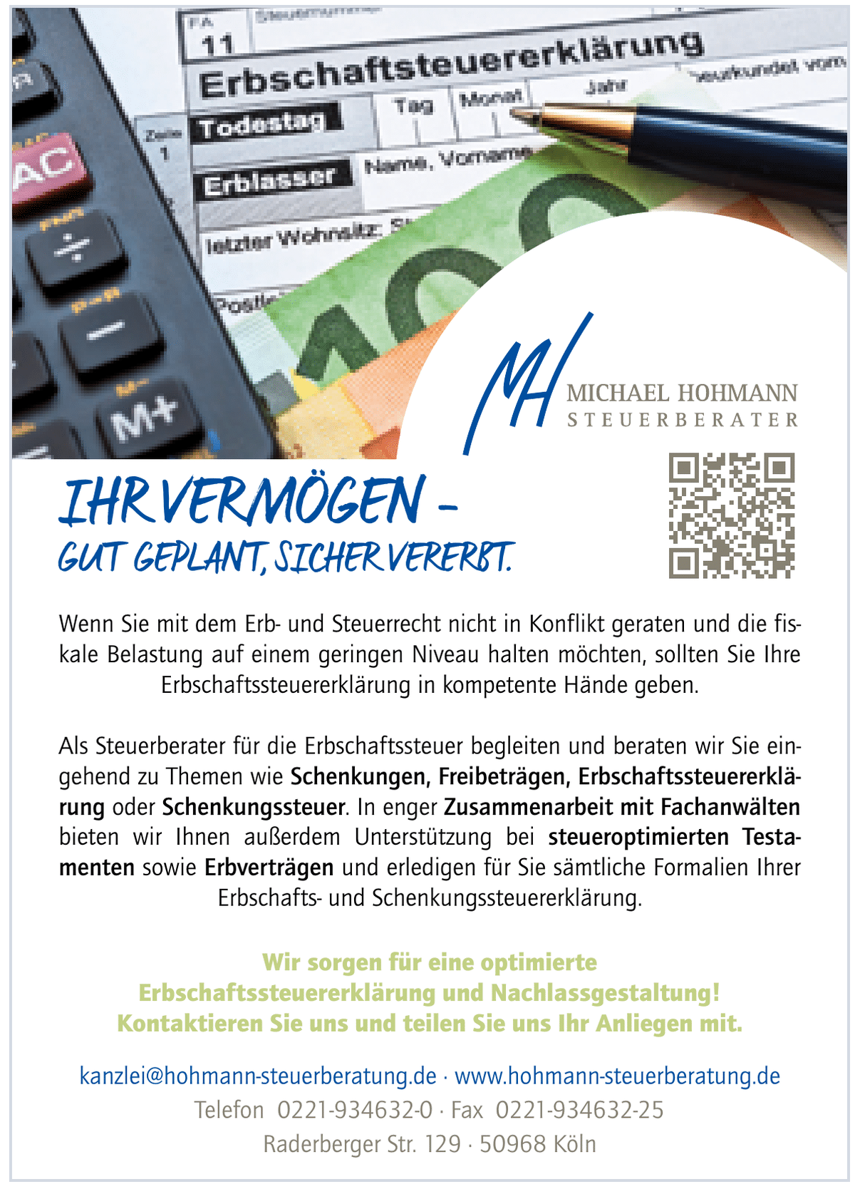 Anzeige Hohmann Steuerberatung, Raderberg