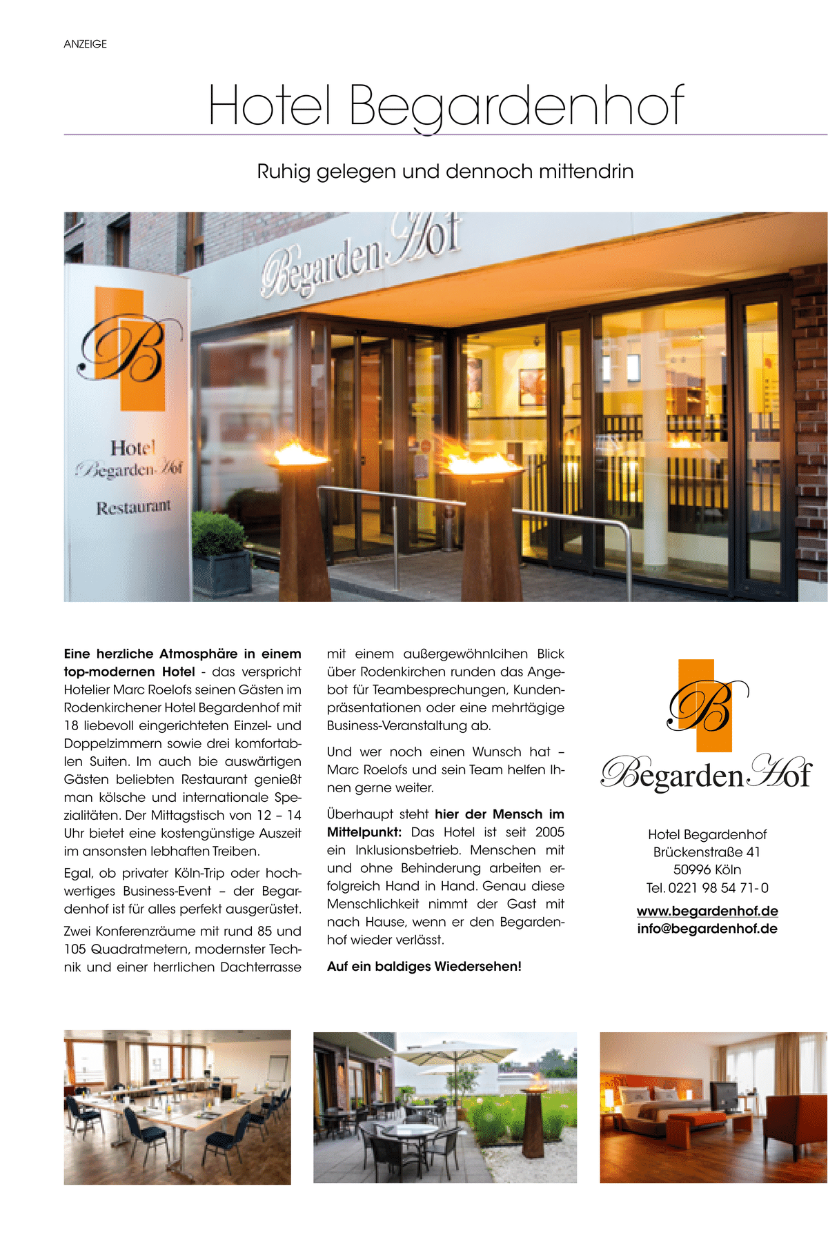 Anzeige Hotel Begardenhof in Köln-Rodenkirchen