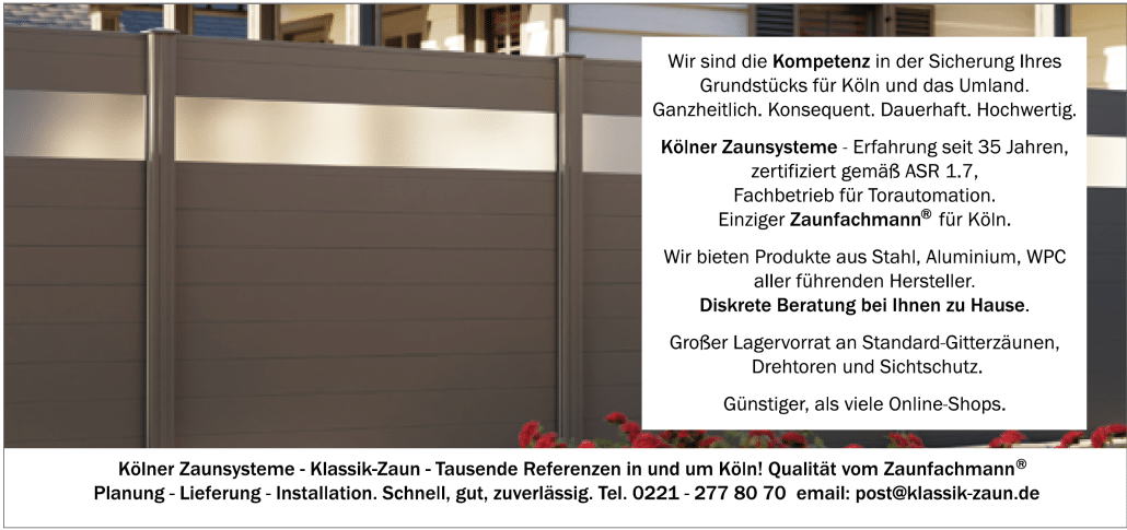 Anzeige Kölner Zaunsysteme – Zaun- und Toranlagen im Kölner Süden