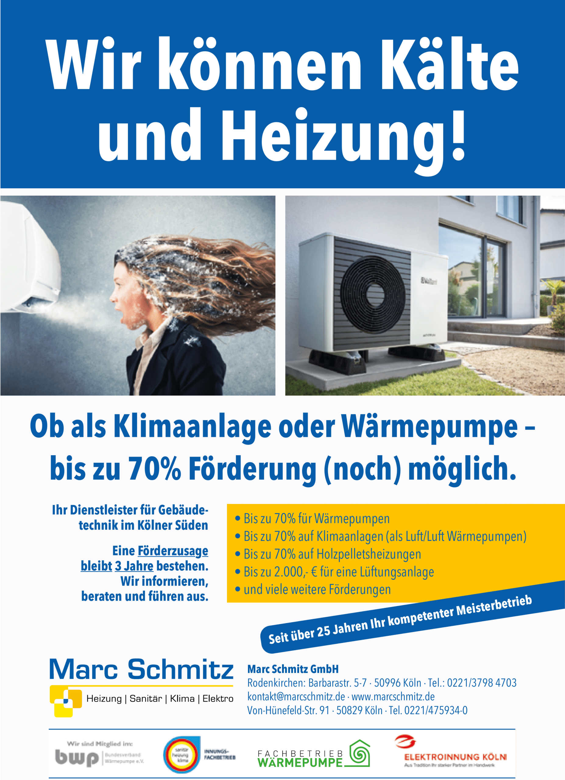 Anzeige Marc Schmitz GmbH, Wärmepumpe und Klimaanlage