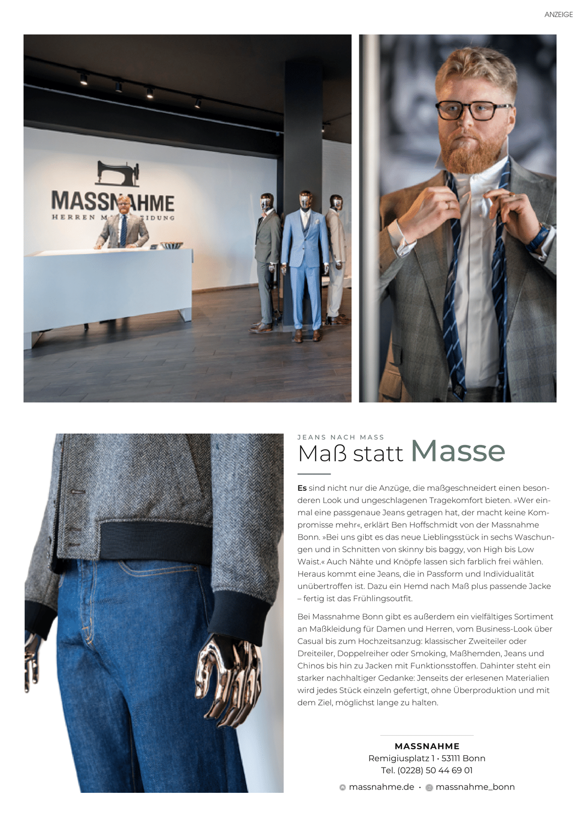 Anzeige MASSNAHME Bonn, Maßkleidung für Damen und Herren