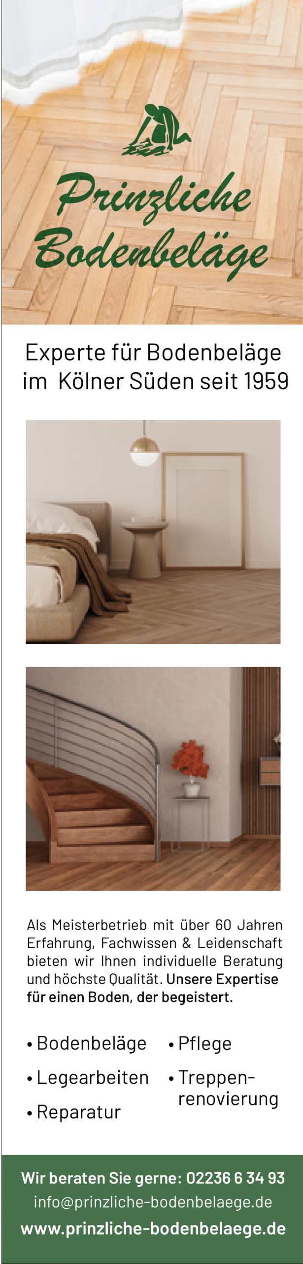 Anzeige Prinzliche Bodenbeläge, Parkett und Treppe in Sürth