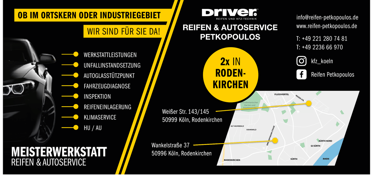 Anzeige Reifen Petkopoulos, Autowerkstatt in Köln-Rodenkirchen